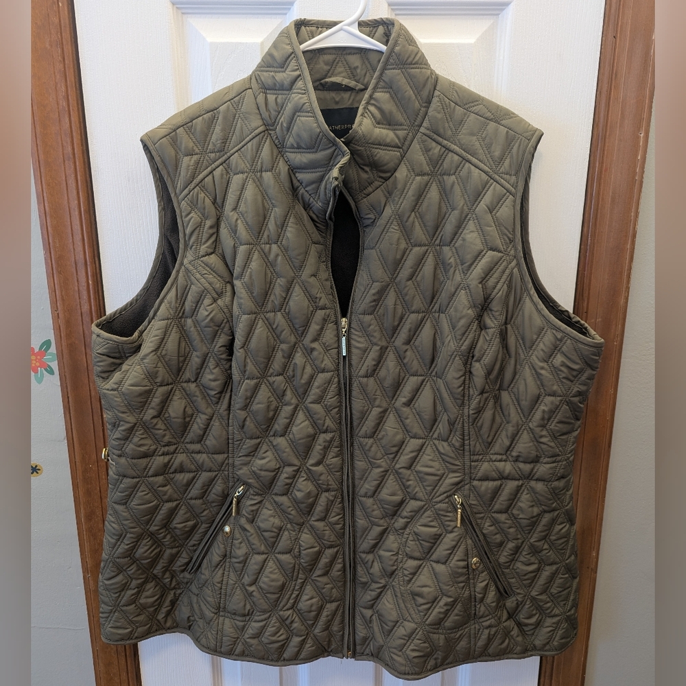 Weatherproof Fleece Lined Olive Green Quilted Vest, Size 3X
